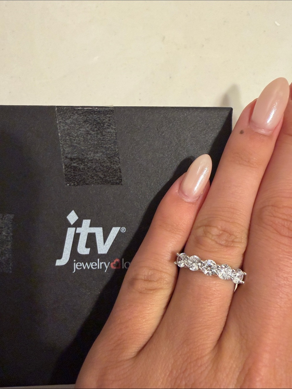 JTV Silver Band with White Sparkling CZ Five-Stone Ring